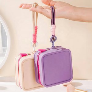 Elegante Bolsa de Cosméticos de Silicona |   Bolsa Impermeable con Cierre y Cordón Tejido de Color |   Organizador de Maquillaje Cuadrado Multiusos Ecológico - Product Image 1