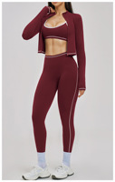 Ensemble de sport 3 pièces pour femme, uni, respirant, extensible, avec soutien-gorge de sport dos croisé, veste de fitness ajustée et leggings en Nylon/Spandex