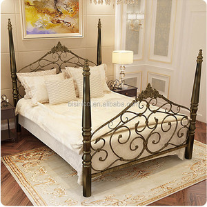 Neo-classic <strong>Antique</strong> Style Retro Double <strong>Bed</strong> with Bedpost Archaistic Carved Metal <strong>Iron</strong> Master Bedroom Set Furniture - Product Image 3