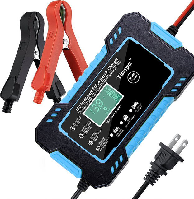 Motorcycle Car Battery Charger 12V 6A Intelligent Automatic Fast Power Charging Wet Dry Lead Acid LCD Display