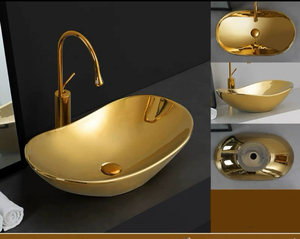 Modern lüks altın Vanity masa üstü Lavabo elektroliz banyo gemi Lavabo seramik sanat Lavabo - Product Image 3