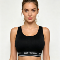 Soutien-gorge de sport sans fil ODM respirant en tissu côtelé élastique sans couture avec bande imprimée et larges bretelles pour femme – Décontracté