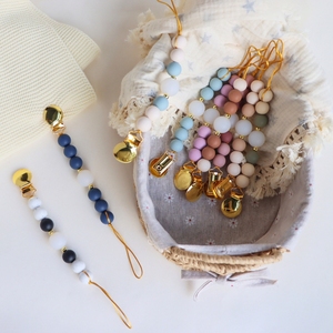 Accessoires pour bébé, <span class=keywords><strong>attache</strong></span>-sucette <span class=keywords><strong>personnalisable</strong></span> en acier inoxydable doré avec perle en silicone, sans BPA - Product Image 3