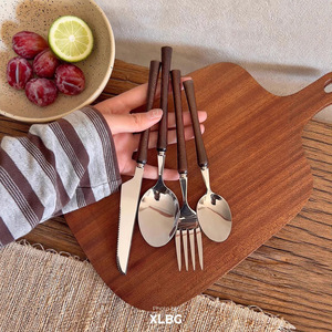 304 Stainless Steel Wooden Handle Knife <b>Fork</b> Spoon Set Retro Walnut Cutlery For Catering Dishwasher Safe - Product Image 3