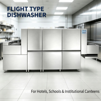 Lavavajillas de tipo Flight totalmente automático de alta presión, 6500 placas/hora, doble tanque, doble enjuague, para hoteles, escuelas y comedores.
