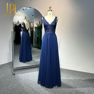 2024皇家蓝色蕾丝拼接无袖晚礼服女士优雅舞会手工刺绣a线落地裙 - Product Image 6