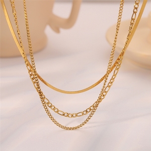 Collana da Donna alla Moda in Metallo Placcato <span class=keywords><strong>Oro</strong></span> 18K, Catena a Più Strati in Acciaio al Titanio, Gioiello Impermeabile - Product Image 3