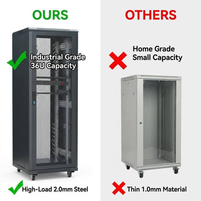 36U Network Rack 19 Inch 600x600x1800mm Heavy Duty Cable Management Cooling Fan Equipment