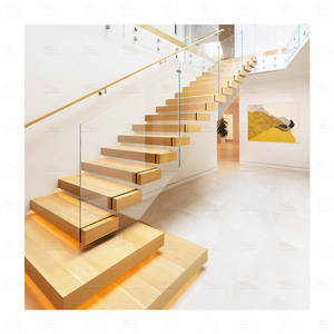 פושאן מסחרי מקורה ברזל חם מטבל פלדה מגולוון עץ קיר תליית גרם מדרגות צף לשימוש דירה - Product Image 1