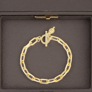 New Fashion Vintage 925 Sterling Silver 18K Gold Plated Knot <b>T</b>-<b>Bar</b> Paperclip Link <b>Bracelet</b> for Gift Party - Product Image 3