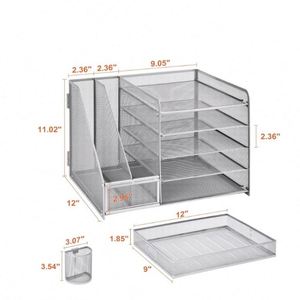 5-Tier Mesh Desk Organizer with File Holder <b>Drawer</b> and Pen Holders - Product Image 4