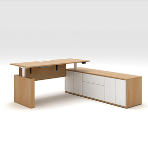 Bureau debout électrique moderne en forme de L avec tiroir, cadre de bureau réglable en métal <span class=keywords><strong>blanc</strong></span> - Product Image 2