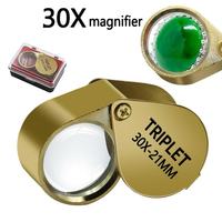 30X21mm Magnifier Magnifying Eye Glass Lens for Inspection Triplet Gold Customized Logo Foldable Chrome Jewelers Loupe