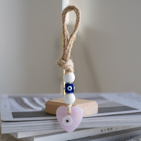 Perles de verre bleu mauvais œil pendentif en forme de coeur avec corde pour la maison tenture murale pour décor de maison et porte-clés