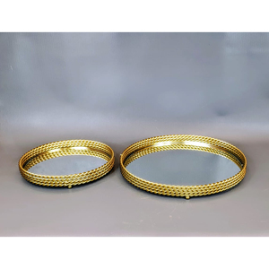 Buy Luxury Round Metal <b>Mirror</b> Tray Set Gold Decorative Serving Tray Set for Home Decor and <b>Tabletop</b> Uses - Product Image 1