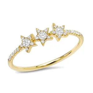 Milskye 925 sterling silver 18K gold plated pave zircon three stars stackable ring