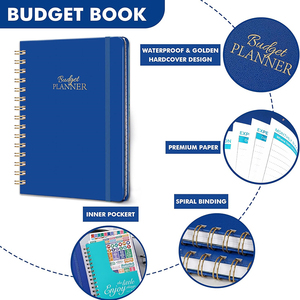 Carnet de planification budgétaire et financière avec reliure spirale double, poches et conception à ouverture plate – Organiseur personnel des finances - Product Image 2