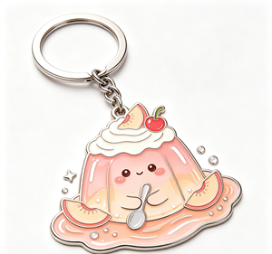 พวงกุญแจโลหะเคลือบสีเงินรูปขนมหวานพีชเจลลี่น่ารัก ของขวัญสุดเก๋ - Product Image 1