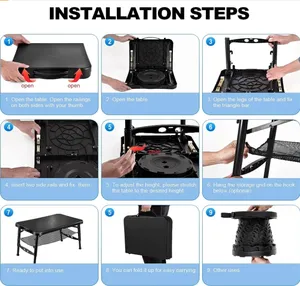 Groothandel Moderne Originele Eigen Patent Outdoor Opvouwbare Tafel Plastic Telescopische Kruk Zwart Rechthoekige Opvouwbare Picknicktafel