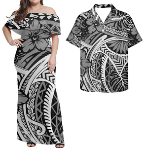 คุณภาพสูงMatchableคู่ฮาวายLuauเสื้อหรือWrap Ruffle<span class=keywords><strong>ชุด</strong></span>ปิดไหล่ยาวBodycon<span class=keywords><strong>ชุด</strong></span>การจับคู่บุรุษAlohaเสื้อ - Product Image 2