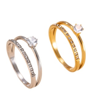Dainty Double Layer Zircon <b>Ring</b> 18K Gold Plated Stainless Steel <b>Ring</b> Inlaid Cubic Zirconia Women Finger <b>Ring</b> Jewelry Gift - Product Image 3