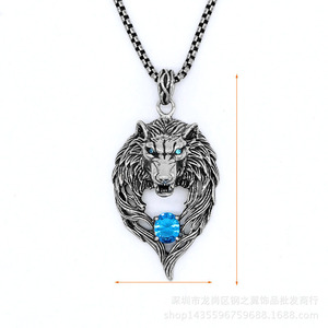 Yunnique – collier avec pendentif loup en acier inoxydable, pierres précieuses bleues, bijoux animaux, cadeau unisexe, style européen - Product Image 5