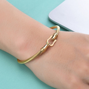 Pulsera de Acero Inoxidable con Cierre de Herradura Estilo Europeo Americano, Color Oro 18K, Joyería para Mujer, Diseño de Cable Redondo, Regalo - Product Image 2