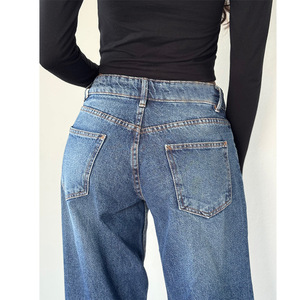 Pantaloni Casual in stile retrò americano da donna nuova vita autunnale a vita media senza elastico <span class=keywords><strong>Jeans</strong></span> dritti da strada alla moda Denim a <span class=keywords><strong>gamba</strong></span> <span class=keywords><strong>larga</strong></span> - Product Image 6