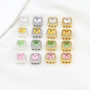 Cuentas cuadradas de circonia cúbica chapadas en oro de 18k con múltiples orificios, accesorios para joyería, para pulseras, collares, bricolaje, D176 - Product Image 3