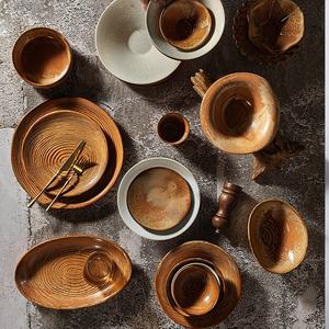 <span class=keywords><strong>Set</strong></span> di <span class=keywords><strong>Piatti</strong></span> in Ceramica Colorata con Effetto Cangiante, Servizio da Tavola Verde per Ristorante, Stile Rustico, <span class=keywords><strong>Set</strong></span> di Stoviglie Ambra e Bianche - Product Image 4
