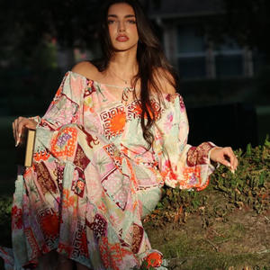 Atasan Midi Lengan Panjang Wanita Bahan Chiffon Solid Bohemian Kustom, Celana Pinggang Tinggi, Pakaian Kasual Vintage Longgar, Polos Berwarna - Product Image 3