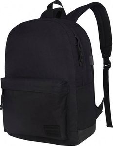 Mochila ligera informal para portátil con puerto de carga USB para hombres y mujeres, mochila para la universidad (negro completo) - Product Image 1