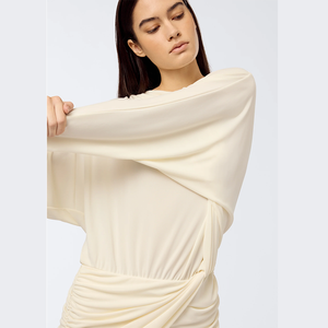 Tissu de maillot de poids moyen personnalisé couleur unie licou partiellement sexy taille naturelle froncé sur les côtés dos nu mini robes décontractées - Product Image 4