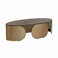 Table basse en bois massif de qualité supérieure avec plateau ovale en bois foncé et support circulaire en laiton pour salon Décoration moderne de luxe