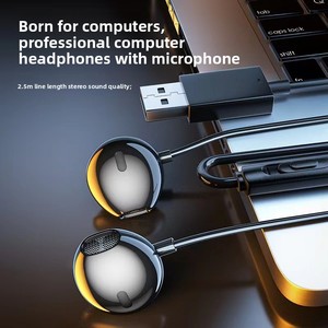 หูฟังคอมพิวเตอร์แบบมีสาย USB ไมโครโฟนในตัว หูฟังเกมมิ่งแบบใส่ในหู สำหรับ <span class=keywords><strong>PC</strong></span>/แล็ปท็อป PUBG ไลฟ์สตรีมมิ่ง วัสดุเทอร์โมพลาสติกอีลาสโตเมอร์ ออกแบบโลโก้ได้ - Product Image 2