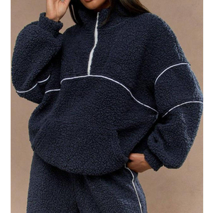 Conjunto Deportivo Informal de Moda para Mujer, Sudadera con Capucha de Manga Larga + Pantalones Cargo de Cintura Alta, Conjunto de Dos Piezas de Sherpa para Otoño e Invierno - Product Image 1