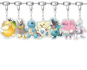 Vente chaude Anime Pokemoned clair acrylique porte-clés pendentif haute qualité Pikachu Psyduck mignon Animal acrylique porte-clés anneau