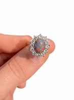Bague en opale naturelle et moissanite, argent sterling 925, ovale 8x6 mm, bijoux fins faits à la main, romantique, pour femme, fiançailles, promesse, mariage