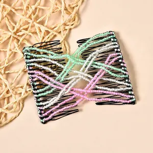 <span class=keywords><strong>Fascia</strong></span> per capelli alla moda <span class=keywords><strong>con</strong></span> perline magiche, elastico doppio, accessorio per chignon e coda di cavallo, strumento per acconciature da donna - Product Image 2