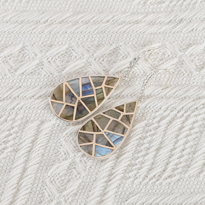 Anting-anting <span class=keywords><strong>Intarsia</strong></span> Flash batu alam perak Sterling 925 Set anting-anting Fashion perhiasan liontin batu permata hadiah perhiasan - Product Image 4