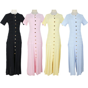 GX0777 Abito Lungo Estivo da Donna di Alta Qualità 2026, Moda Casual con Scollo a O, <span class=keywords><strong>Maniche</strong></span> Corte e Chiusura Monopetto - Product Image 2