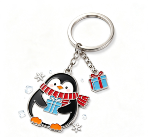 Custom Penguin Enamel Metal Key Chain Zinc Alloy Cartoon Keyring Holiday Gift Promotion - Product Image 3