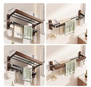 도매 다기능 고급 수납 선반 2단 블랙 메탈 수건 및 옷걸이 방수 목재 거실용 - Product Image 2