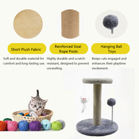 Petop Griffoir pour chat de petite taille avec balle suspendue et jouet à ressort, poteau à griffer en sisal renforcé avec perchoir en peluche courte, gris