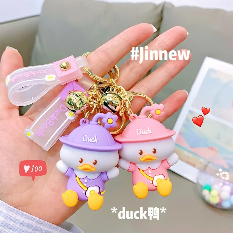 Cartoon 3D Anime Animal Keychain Keys Cute Kawaii Duck Doll Keyring Women Car Bag Pendant Key Chain With Logo Bulk Wholesale