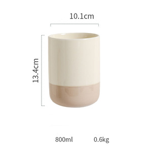 Pot de rangement en céramique bicolore, <span class=keywords><strong>porte</strong></span>-ustensiles minimaliste beige crème, support multi-usages pour brosses à dents, salle de bain, bureau, décoration intérieure - Product Image 5