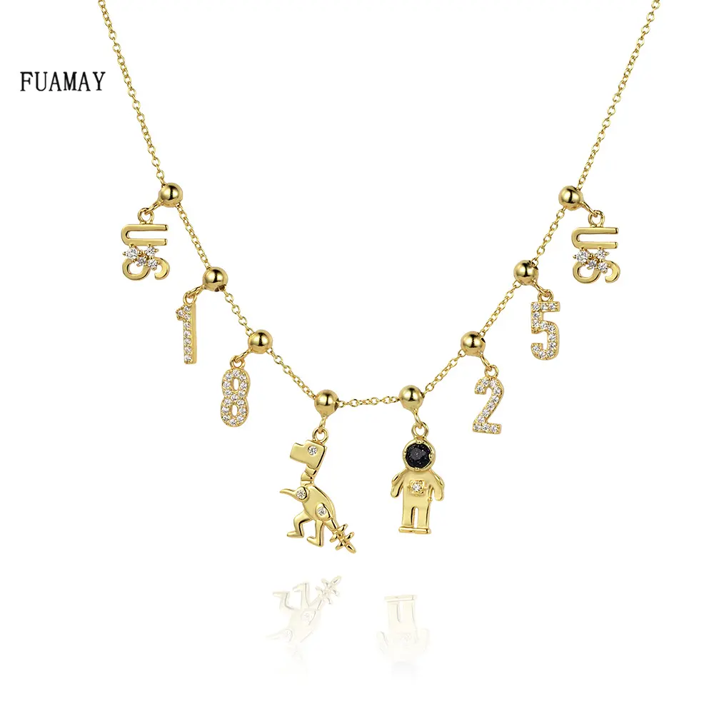 FUAMAY Charms Pendant 18K Gold Plated Necklace Jewelry Cute Keys Dinosaur Robot DIY Making Bracelet Necklace