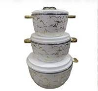 Ensemble de 3 chauffe-plats thermiques haut de gamme 2L 3.5L 6.5L, casseroles isothermes avec extérieur marbré et poignée dorée, pour événements, banquets et traiteur