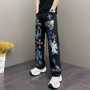 クロムハーツ ファンタジー ナラティブ メンズ デニム ジーンズ 秋 カジュアル ミッドウエスト パッチワーク 織り クイックドライ ワイドレッグ ストレート - Product Image 6