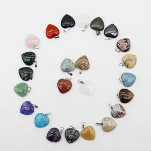 20mm Assorted Color Heart Shaped Stone Pendants Healing Crystal Gemstone Pendant for Valentines Day DIY Jewelry Necklace